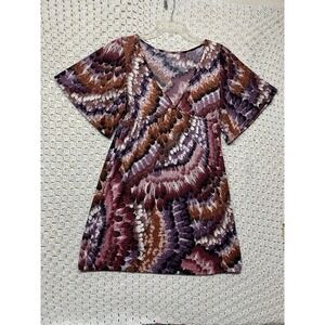Wrangler Dress Women Sz S Brown Purple Geometric Western Cowgirl Short Sleeve